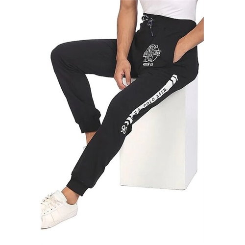 US Polo Men Black Mid Rise Drawstring Waist Joggers