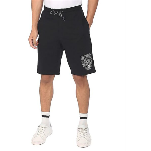 US Polo Men Black Mid Rise Drawstring Waist Solid Shorts