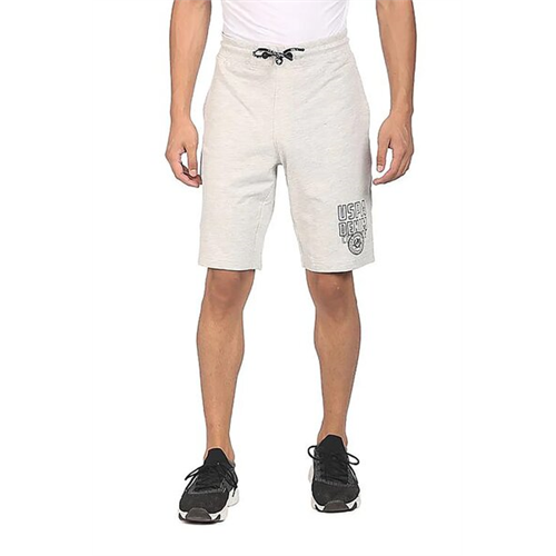US Polo Men Grey Mid Rise Drawstring Waist Heathered Shorts
