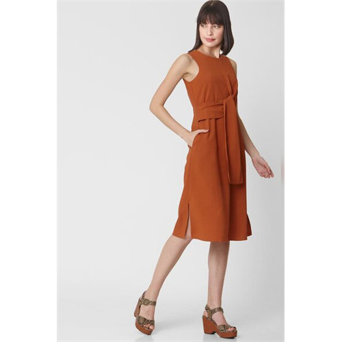 Vero Moda Brown Front Tie Skater Dress