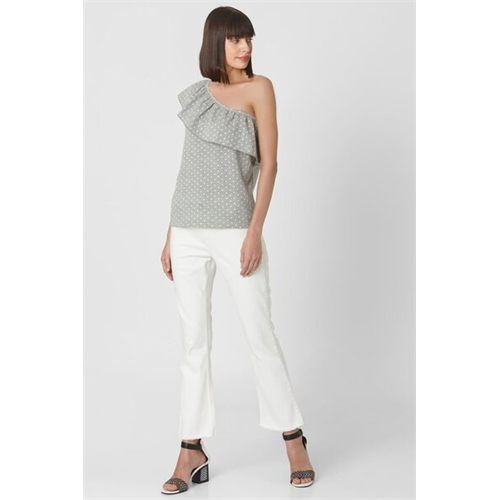 Vero Moda Grey One Shoulder Ruffle Top