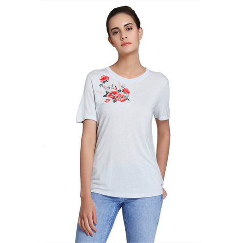 Vero Moda Milang Solid Color Floral Embroidery Tshirt