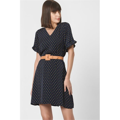 Vero Moda Navy Polka Ruffle Sleeve Dress