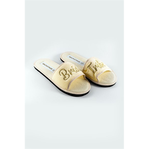 Backstage Ivory With Gold Wording Bed Slipper