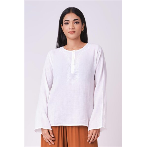 Odel White Contrast Embroidery Tunic