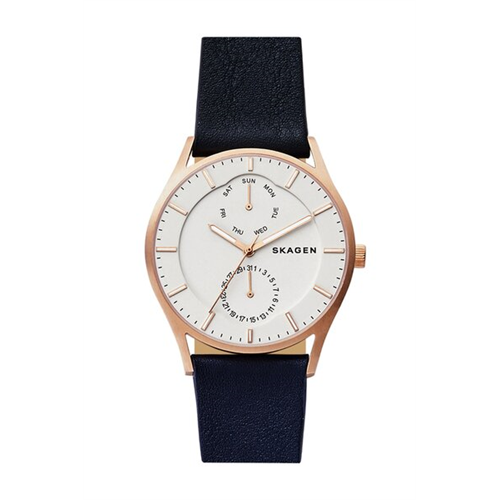 Skagen Holst Dark Blue Leather Multifunction Watch