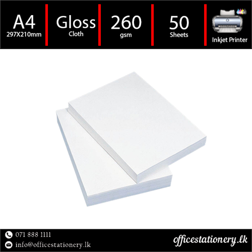 A4 260gsm Gloss Cloth Photo Paper Board 50 Sheet