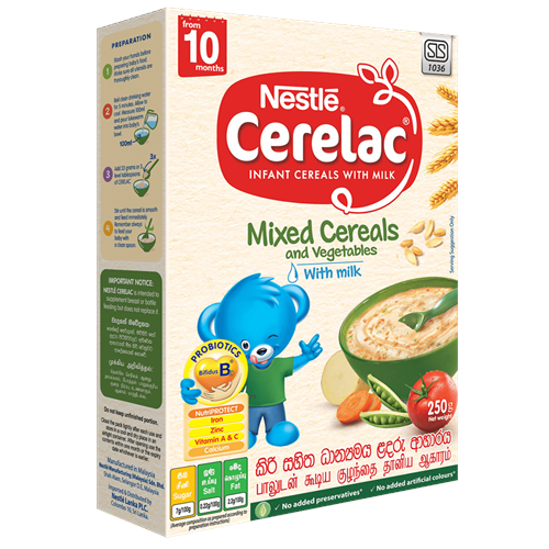 Nestl CERELAC Infant Cereal with Milk Mixed Cereals 0026 vegetables with Milk from 10 months, 225g Bag in Box Pack