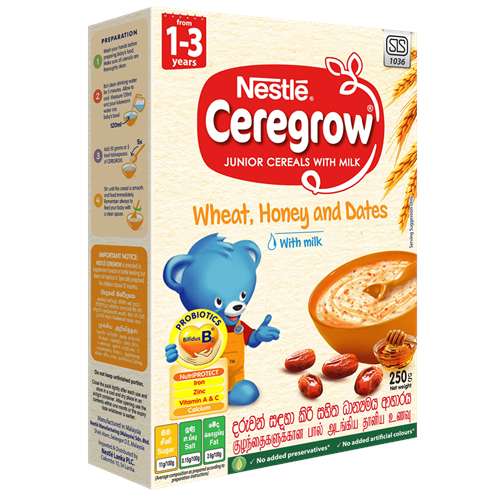 Nestl CEREGROW Wheat, Honey 0026 Dates with milk Junior Cereal, 1-3 years, 225g Bag in Box Pack