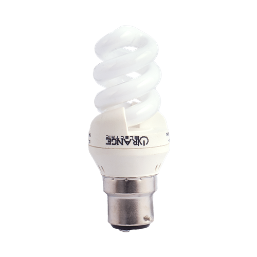 ORANGE Compact Flourecent Light Bulb 7W CFL Spiral Type -Bayonet Cap B22 Warm White 2700K