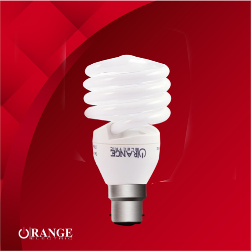 Orange Compact Fluorescent Light Bulb 20W CFL Spiral Type - Bayonet Cap B22 Warm White 2700K