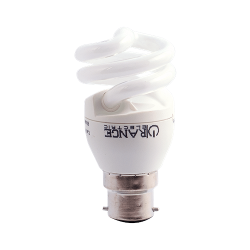 Orange Compact Fluorescent Light Bulb 7W CFL Spiral Type -Bayonet Cap B22 Warm White 2700K