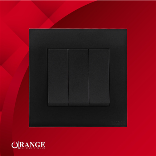 Orange Akoya 1Way 3Gang 16A Black Matte Switch