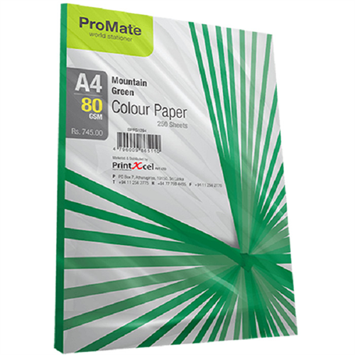 COLOUR PAPER MOUNTAIN GREEN 80 GSM 250 SHEETS PACK PM000200
