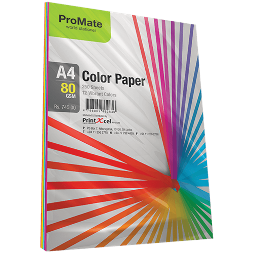 PROMATE COLOUR PAPER A4-80 GSM 250 SHEET PACK PM000197