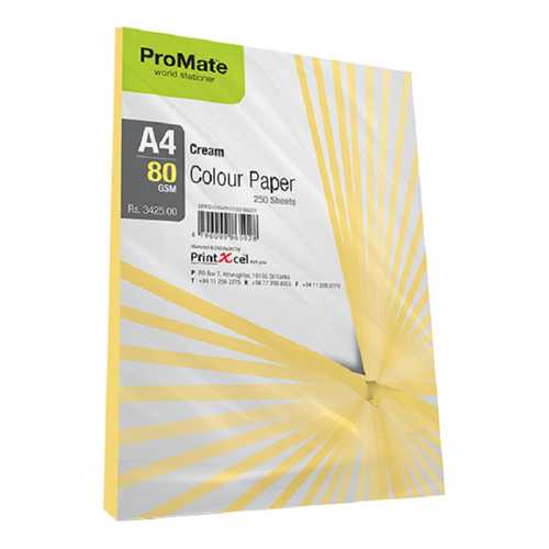 COLOUR PAPER CREAM 80 GSM 250 SHEETS PACKPM000210