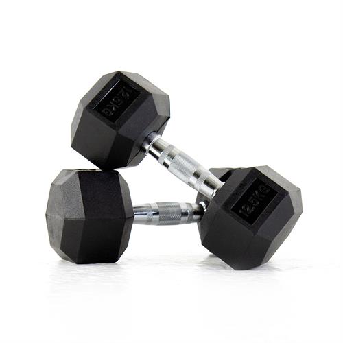 Rubber Hex Dumbbells - 12.5kg Pair