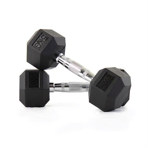 Rubber Hex Dumbbells - 5kg Pair