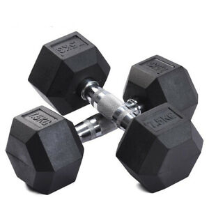 Rubber Hex Dumbbells - 7.5kg Pair