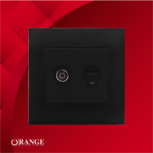 Orange Akoya Black Matte 2Gang TV + TP Socket