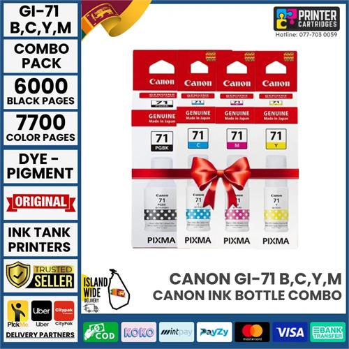 Canon GI71 GI 71 GI-71 (B, C, M, Y) Genuine Ink Bottles Combo