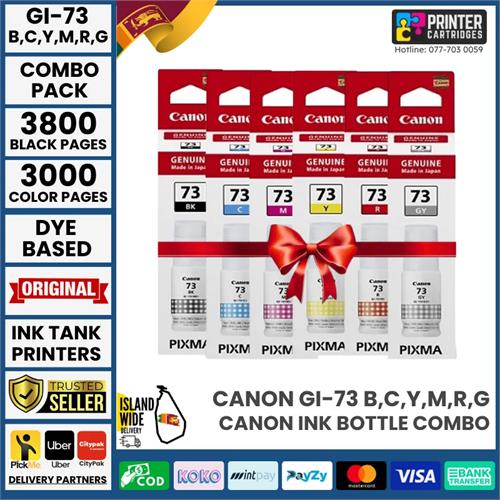 Canon GI73 GI 73 GI-73 (B, C, M, Y, R, G) Original Ink Bottles