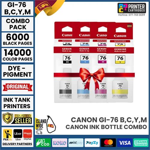 Canon GI76 GI 76 GI-76 (B, C, M, Y) Original Ink Bottles Combo