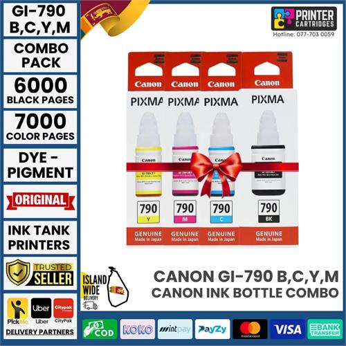 Canon GI790 GI 790 GI-790 (B, C, M, Y) Original Ink Bottles