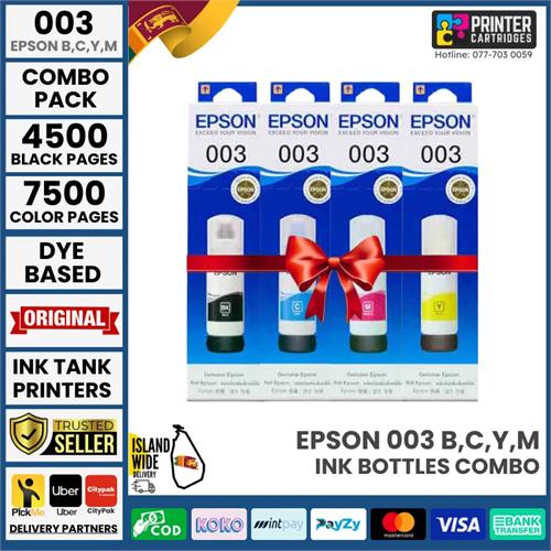 Epson 003 Black, Cyan, Magenta, Yellow Ink Bottles Combo Pack