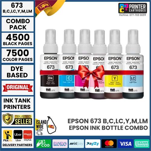 Epson 673 (B, C, M, Y, LM, LC) Ink Bottles Combo Sri Lanka