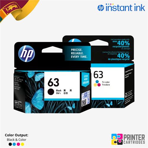 HP 63 Black & Tri-Color Ink Cartridge (F6U62AN F6U61AN)