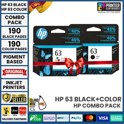 HP 63 Black & Tri-Color Ink Cartridge (F6U62AN F6U61AN)