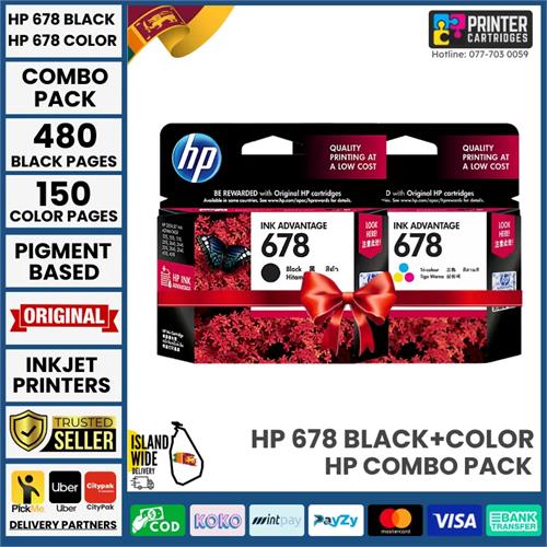 HP 678 Black, Tri-color Genuine Ink Cartridge CZ107AA, CZ108AA