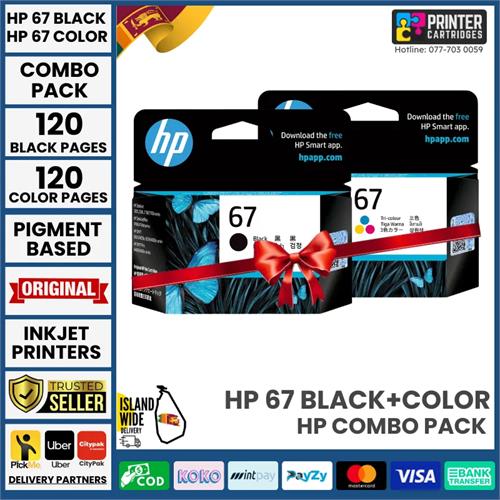 HP 67 Black, Tri-color Genuine Ink Cartridge 3YM56AN, 3YM55AN