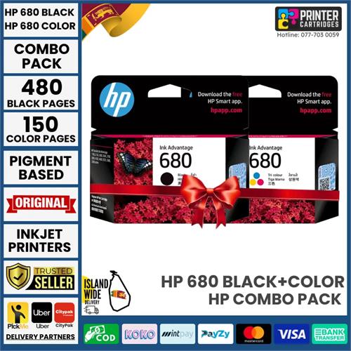 HP 680 Black, Tri-color Genuine Ink Cartridge F6V27AA, F6V26AA