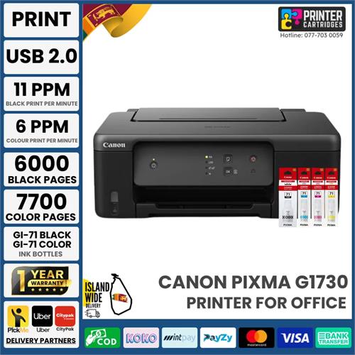 Canon PIXMA MegaTank G1730 InkTank Color Printer GI-71 Ink