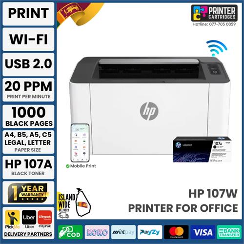 HP 107w Laser Wireless Printer Print only