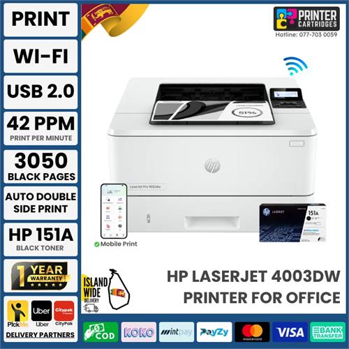 HP 4003dw LaserJet Pro Auto Duplex Wi-Fi Printer (2Z610A)