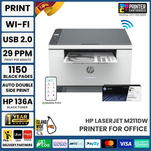 HP M211dw Duplex, Wi-Fi, Network Printer (9YF83A) 136A Toner