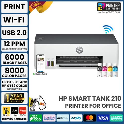 HP Smart Tank 210 Single Function WiFi Colour Printer (3D4L3A)
