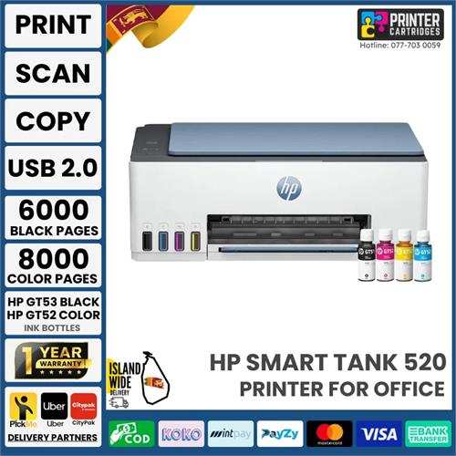 HP Smart Tank 520 All-in-one Print, Scan, Copy Printer (1F3W2A)