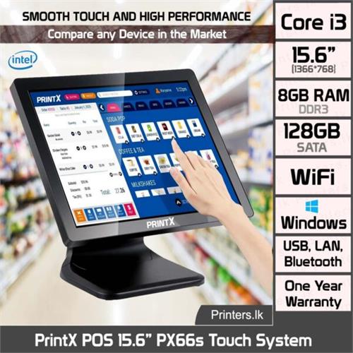PrintX POS 15.6 PX66s Touch System + 80mm Thermal Printer + Cash Drawer