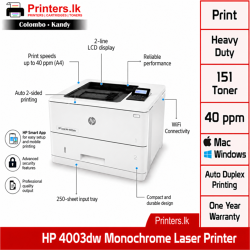 HP LaserJet Pro 4003dw Monochrome Printer