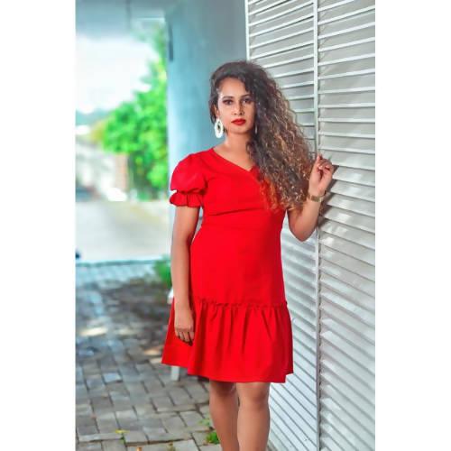 Short Sleeve V Neck Plain A-Line Dress