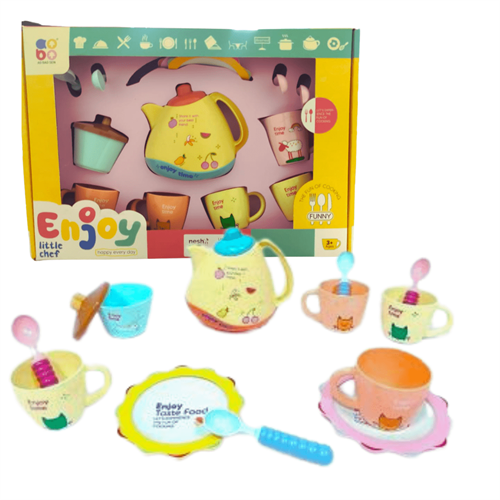 Colourful pretend tea set with cups 0026 sugar pot 3+