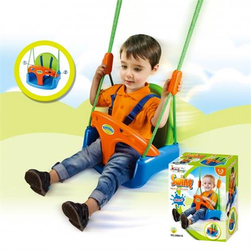 Baby swing with safety board and belts