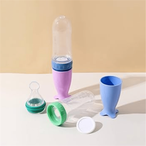 Silicone Baby Squeeze Feeding Bottle with Spoon 6+