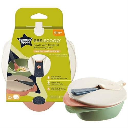 Tommee Tippee Easy Scoop Feeding Bowls with Travel Lid and Spoon, Pack of 2