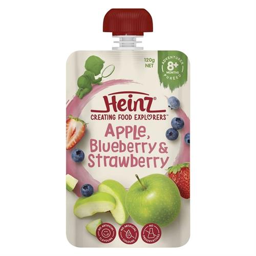 Heinz Apple, Blueberry 0026 Strawberry Baby Food Pouch 8+ Months 120g