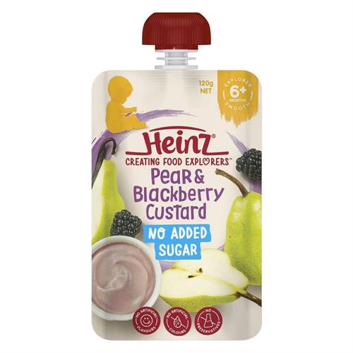 Heinz Pear 0026 Blackberry Custard Baby Food Pouch 6+ Months 120g